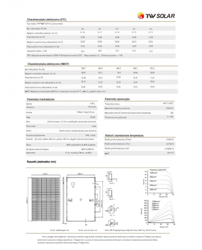 TW Solar TW460MAP-120-H-S 460W Juodas Rėmas