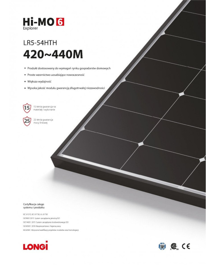 LONGi LR5-54HTH-440M 440W Marco Negro