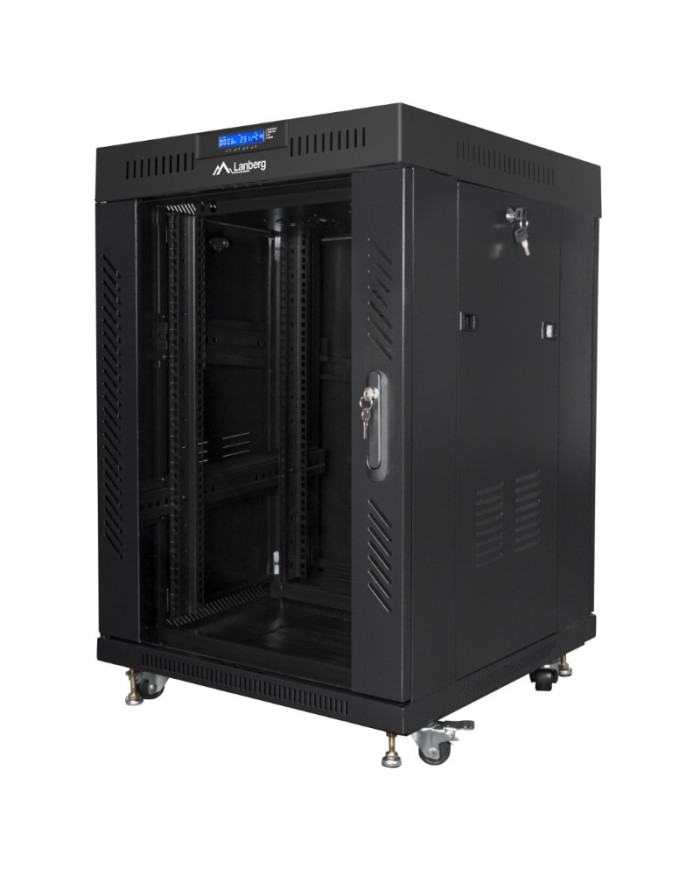 19" 15U 600x600 Juoda Lanberg Rack Spinta FF01-6615-12BL V2 su Termostatu