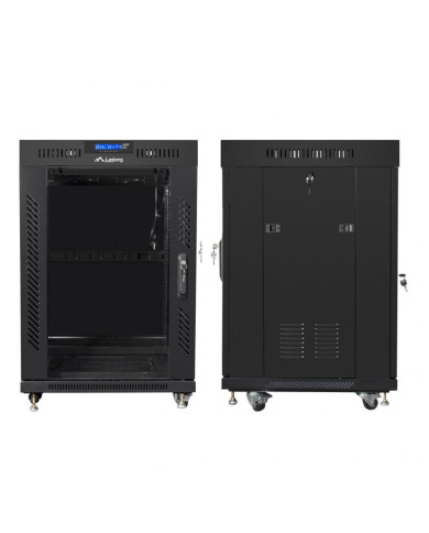 19" 15U 600x600 Schwarzer Lanberg Rack Schrank FF01-6615-12BL V2 mit Thermostat