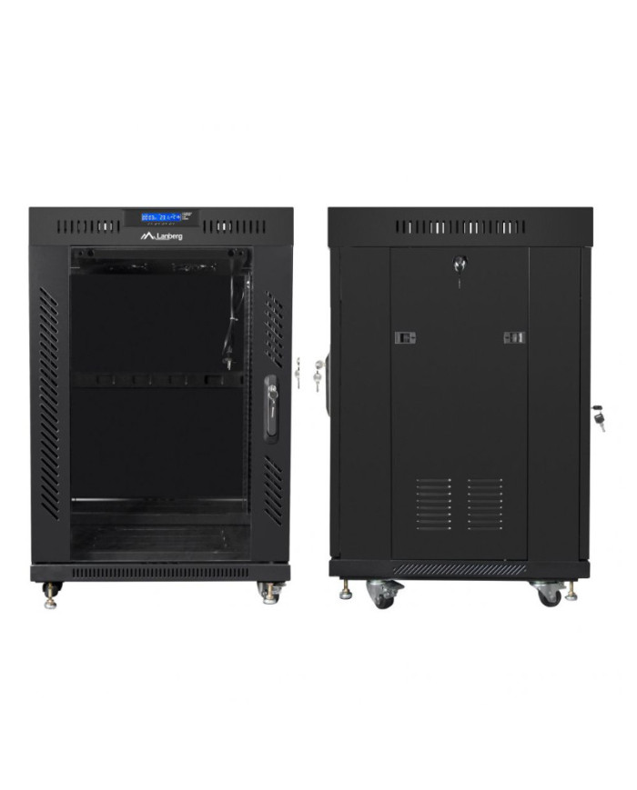 19" 15U 600x600 Čierna Lanberg Rack Skriňa FF01-6615-12BL V2 s Termostatom