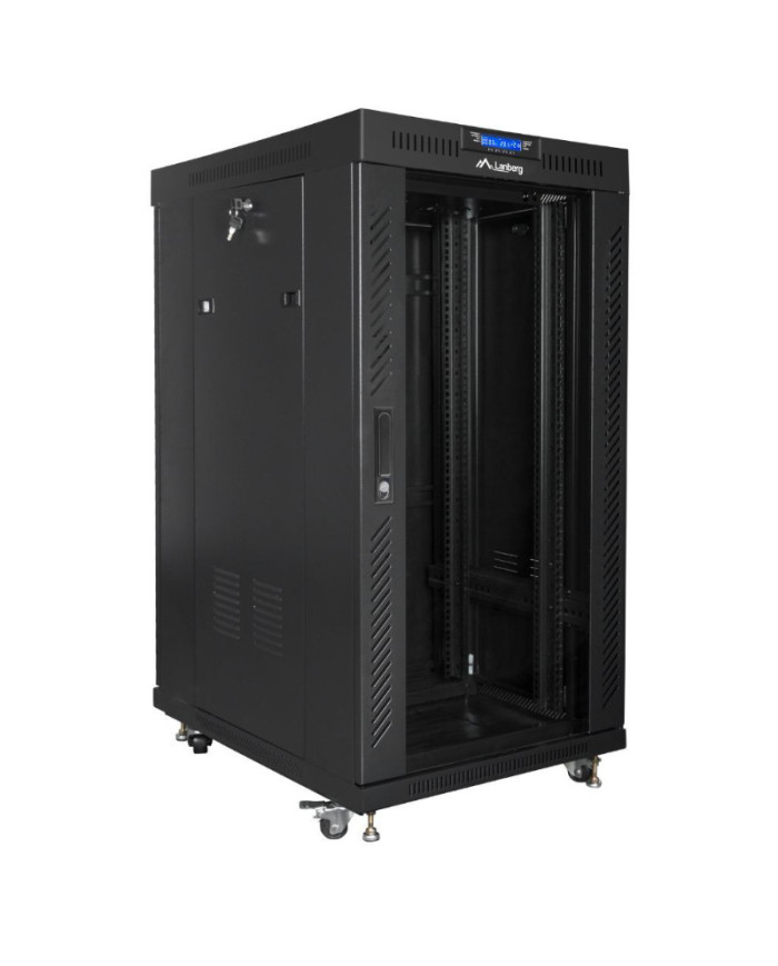Lanberg Stående Server Rack Skåp 19" 22U 600x600mm Flat Pack FF01-6622-12BL V2 med Termostat