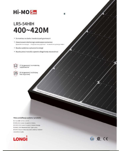 LONGi Hi-MO 5m LR5-54HIH-410M 410W Fekete Keret