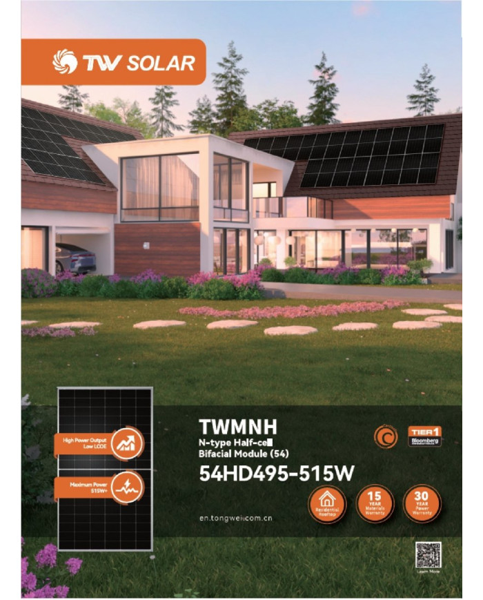 TW Solar TWMNH-54HD505 505W N-Type Bifacial Černý Rám