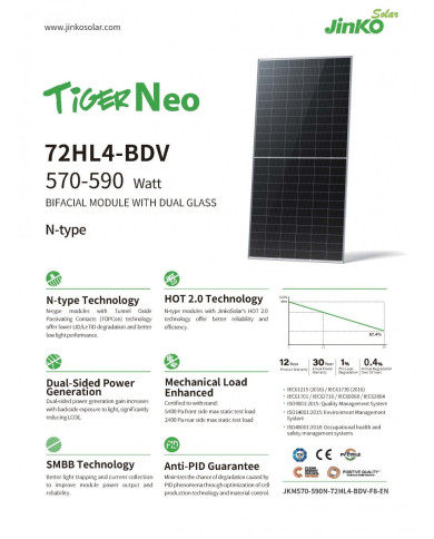 Jinko Tiger Neo 590W JKM590N-72HL4-BDV Ηλιακό Πάνελ