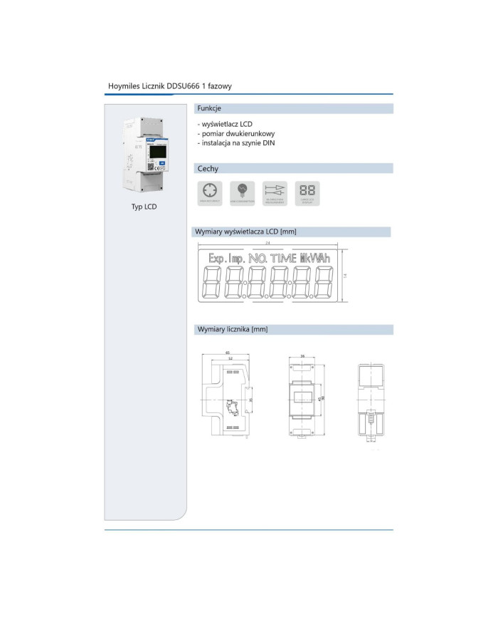 Hoymiles DDSU 666 Compteur d'énergie 1-Phase avec TC 100A Hoymiles DDSU 666 Compteur d'énergie 1-Phase avec TC 100A