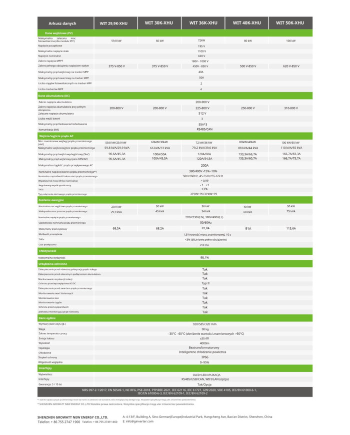 GROWATT WIT-40K-XHU 40kW Inverter Ibrido