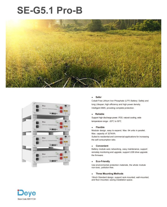 DEYE SE-G5.1-Pro-B 51.2V 100Ah 5.12kWh Batteri DEYE SE-G5.1-Pro-B 51.2V 100Ah 5.12kWh Batteri