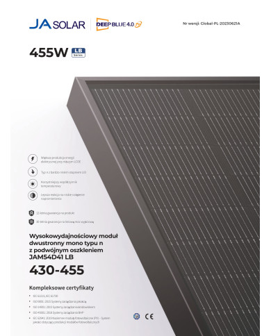 JA Solar JAM54D40 Bifacial 450W Cadre Noir