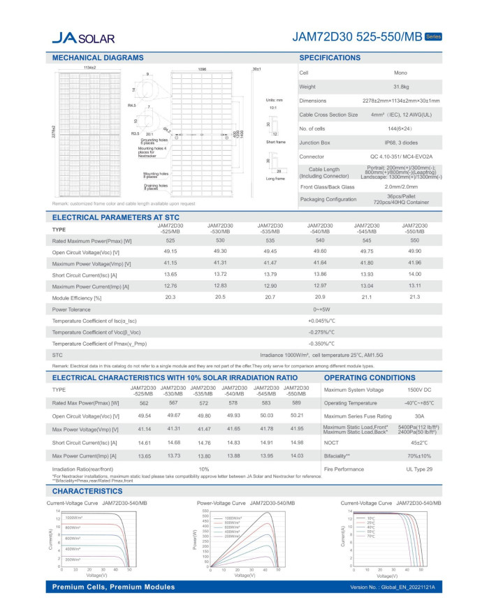 JA SOLAR JAM72D30-HC BIFACIAL MONO 540W MR Aurinkopaneeli