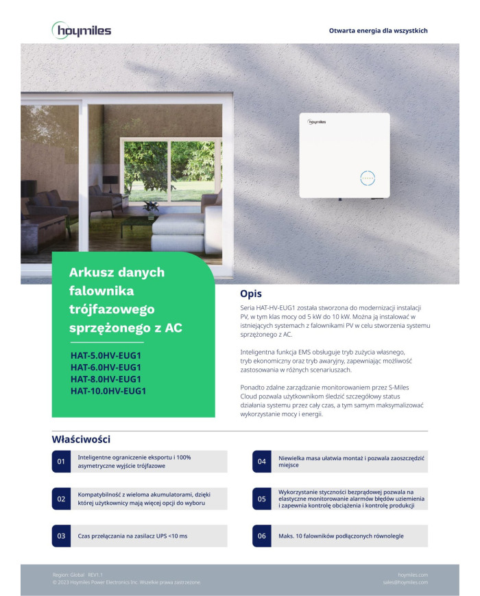 HOYMILES HAT-5.0HV-EUG1 - 5kW 3-Phasen Hybrid Wechselrichter