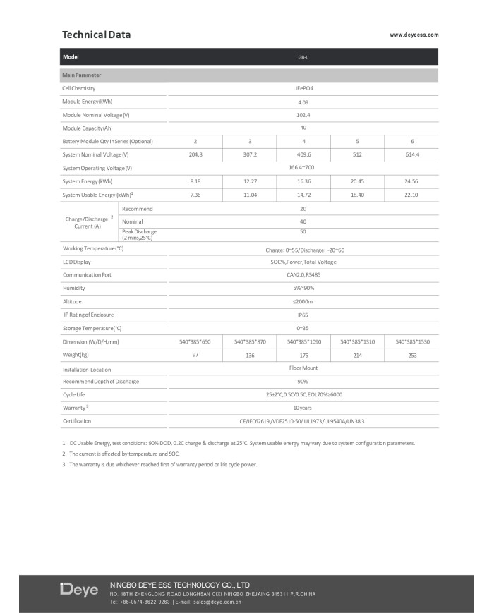DEYE SE-G5.1-Pro-B 51.2V 100Ah 5.12kWh Bateria
