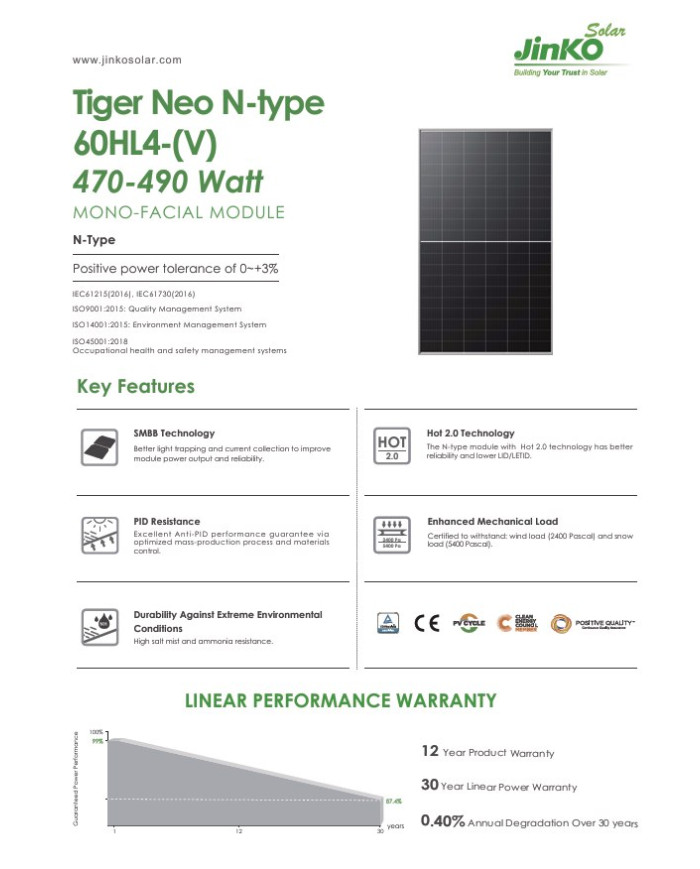 Jinko Solar 485W JKM485N-60HL4-V Marco Negro