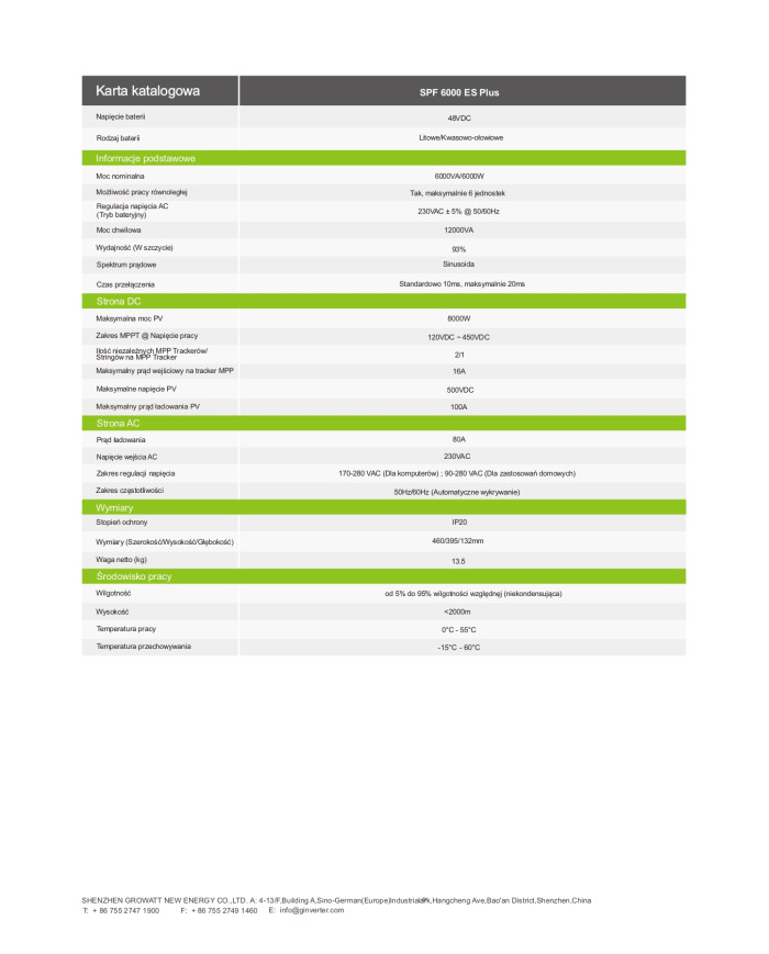 GROWATT SPF 6000ES PLUS 6kW Inversor Off-Grid