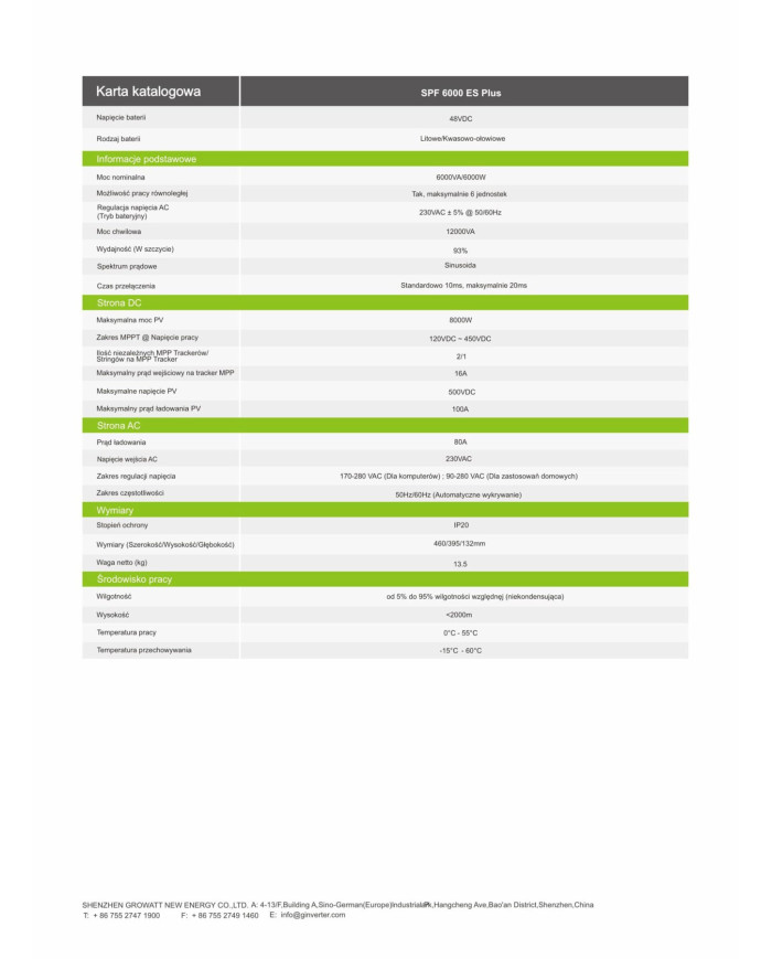 GROWATT SPF 6000ES PLUS 6kW Autonominis Inverteris