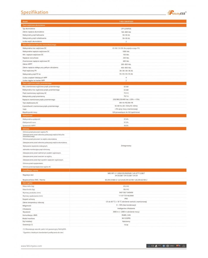 FelicityESS T-REX-50KHP3G01 50kW Inverter Ibrido