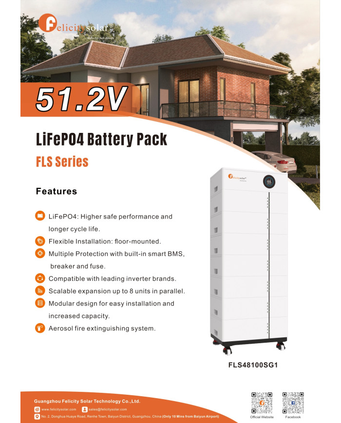 Felicity Solar FLS48100SMG1 Batería Litio 5.12kWh 51.2V