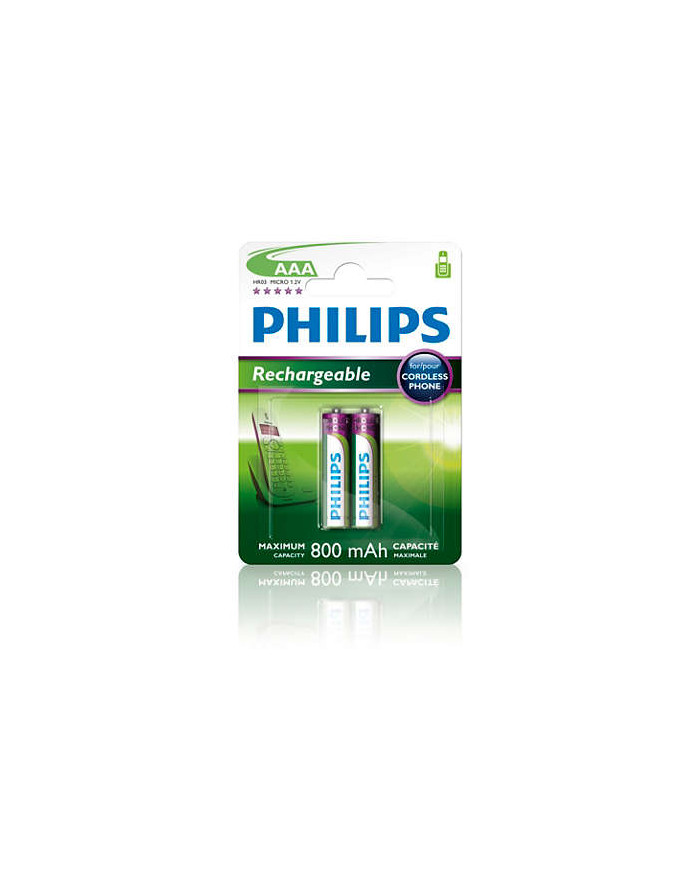 Philips AAA 800mAh Pilhas Recarregáveis NiMH, 2 Unidades