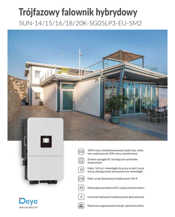 Deye SUN-14K-SG05LP3-EU-SM2 Hybridný Menič 14 kW