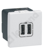 Legrand Mosaic Dubbele USB-A Lader, 2 Modules, 15W, Wit