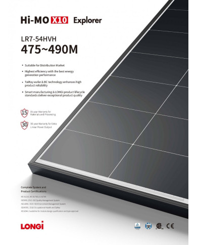 LONGi Hi-MO X10 Explorer LR7-54HVH-480M 480W Black Frame