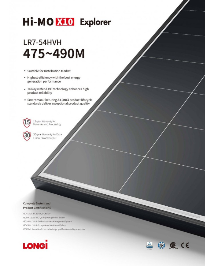 LONGi Hi-MO X10 Explorer LR7-54HVH-480M 480W Fekete Keret