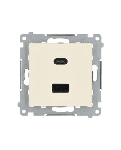 Simon 54 Premium Διπλός Φορτιστής USB C+A, 18W, Κρεμ