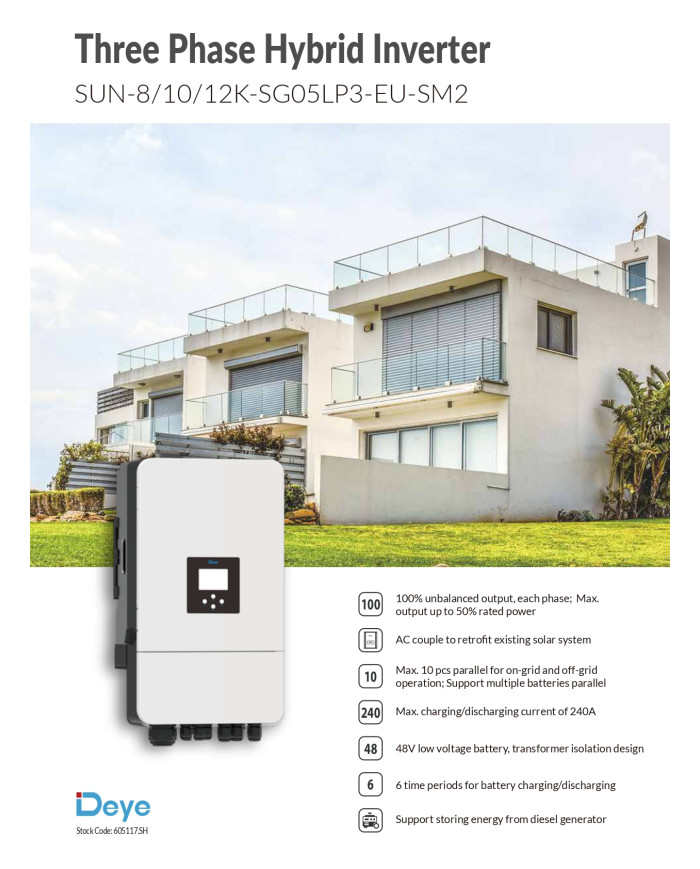 Deye SUN-12K-SG05LP3-EU-SM2 Hibridni Inverter 12 kW