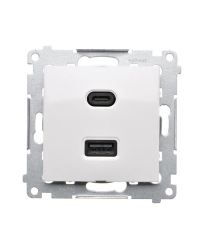 Simon 54 USB C+A Opladermodule, 30W, Wit Quick Charge