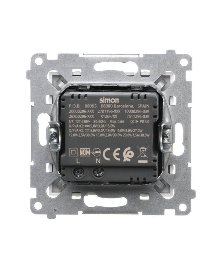 Simon 54 Modulo Caricatore USB C+A, 30W, Bianco Quick Charge