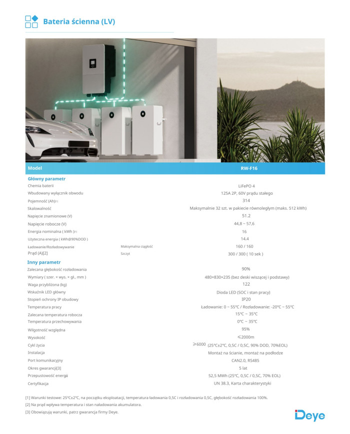 Deye RW-F16 Batterie LiFePO4 BT 51.2V 16kWh