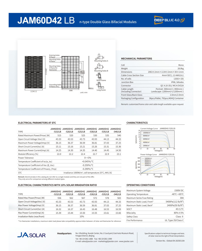 JA Solar JAM60D42-535/LB_BF - Solární panel 535W