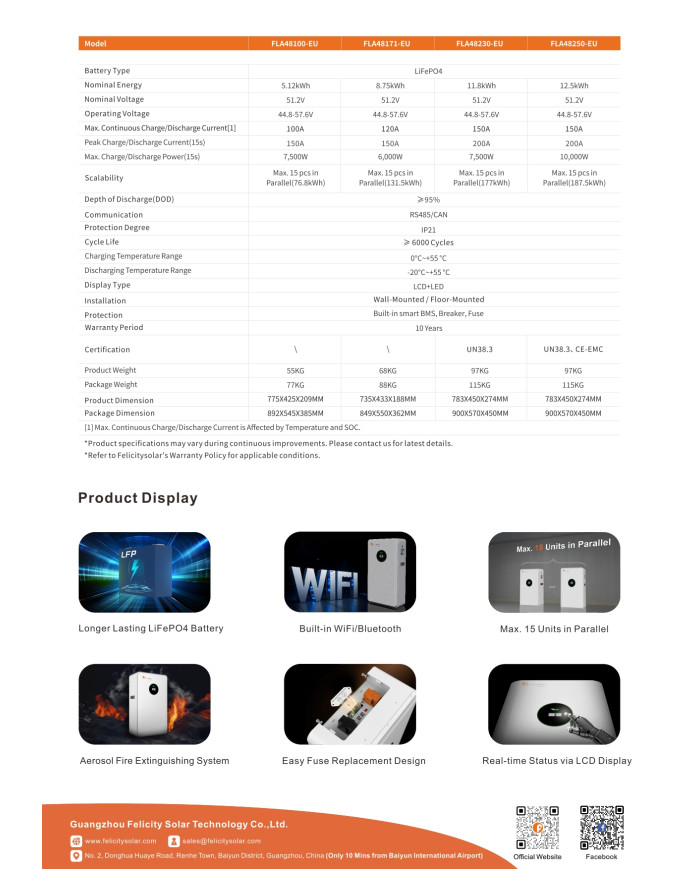 Felicity FLA48100 5,12 kWh Μπαταρία LiFePO4 51,2 V