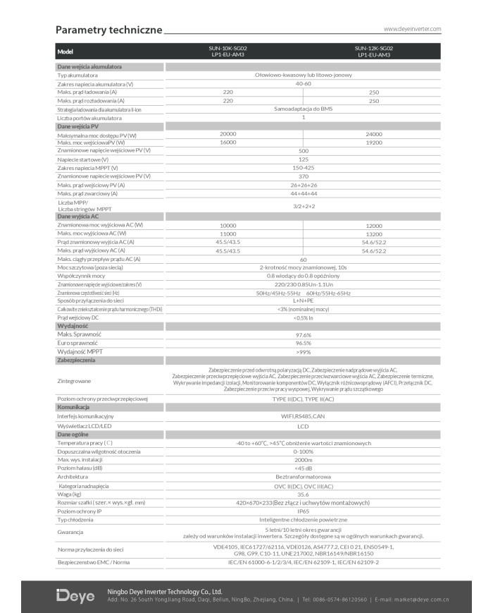 DEYE SUN-10K-SG02LP1-EU 10 kW Hübriidmuundur