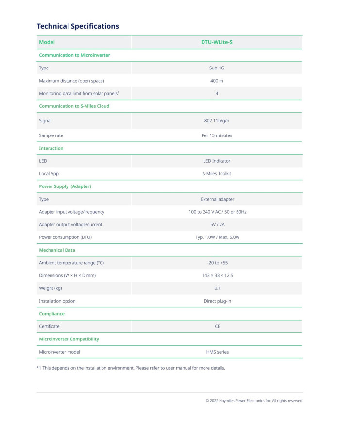 HOYMILES DTU-WLite-S - Unidad de Transferencia de Datos