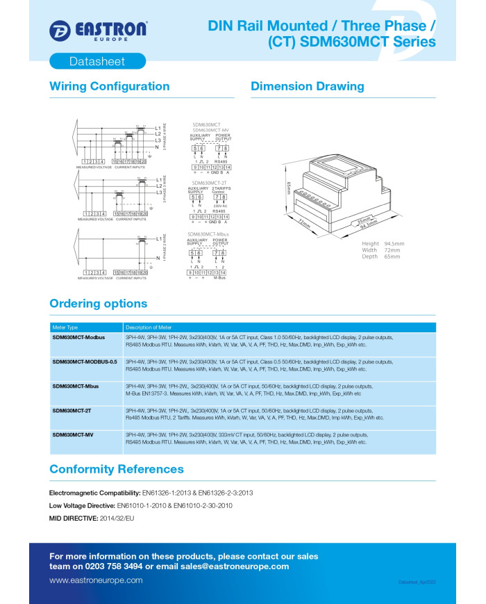Trojfázový energetický merač Solplanet Eastron SDM630-MODBUS