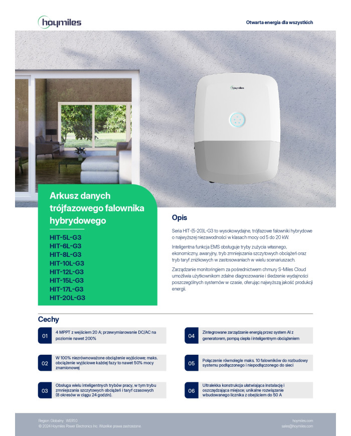 HOYMILES HIT-8L-G3 8kW Trīsfāžu hibrīda invertors