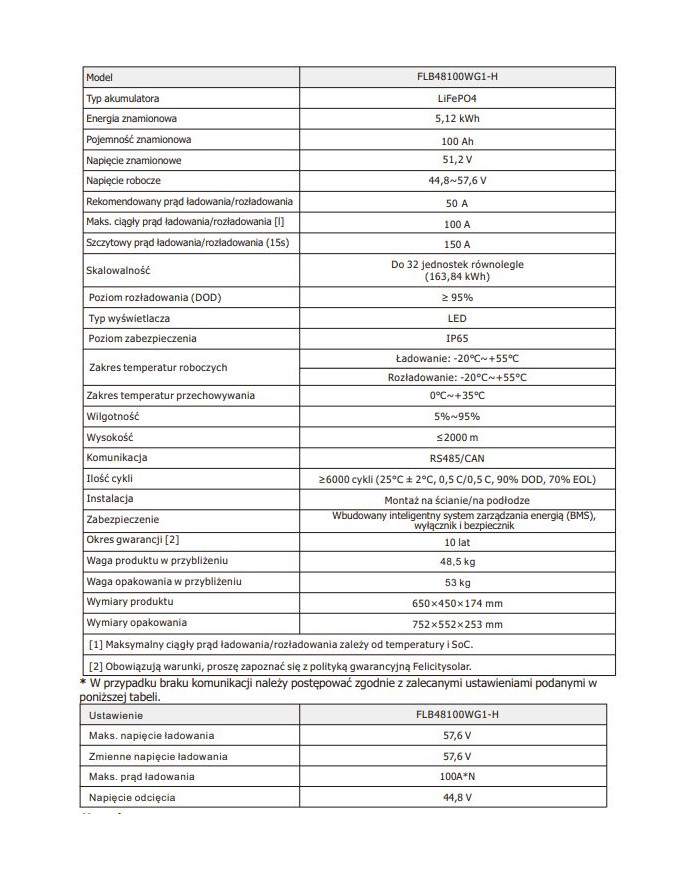 Felicity Solar FLB48100WF1-H 5.12kWh Akkumulátor Fűtés