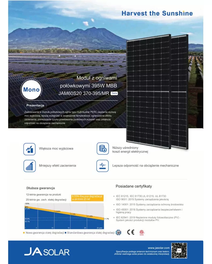 JA SOLAR JAM60S20-HC MONO 380W Czarna rama