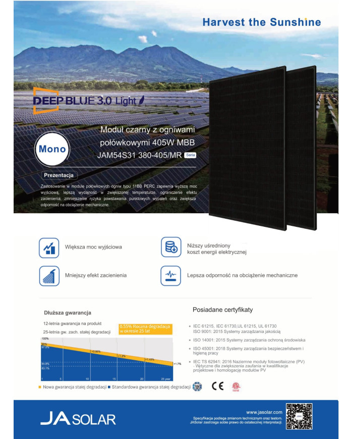 JA Solar JAM54S31-HC 405W Must raam MC4