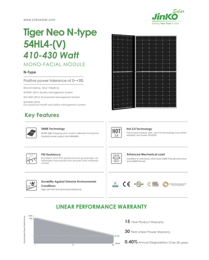 Jinko JKM425N-54HL4-V Half Cut MONO 425W Juodas rėmas