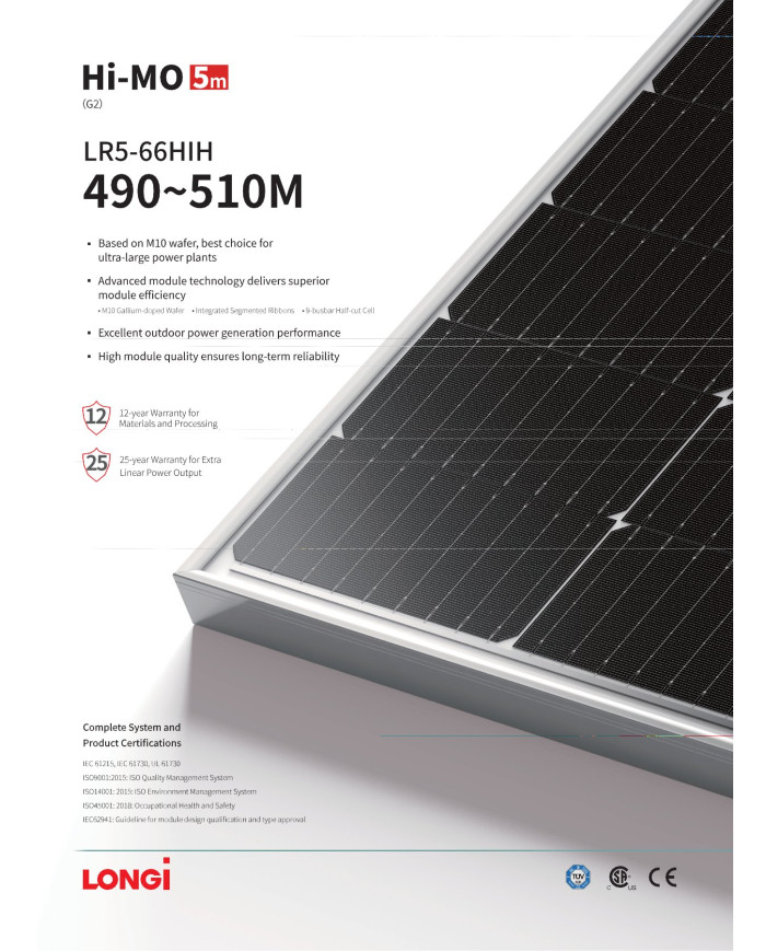 LONGI LR5-66HIH 9BB Half Cut MONO 500W Must raam