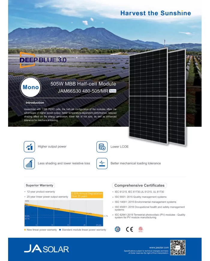 JA Solar JAM66S30-HC MONO 505W MR Schwarze Rahmen