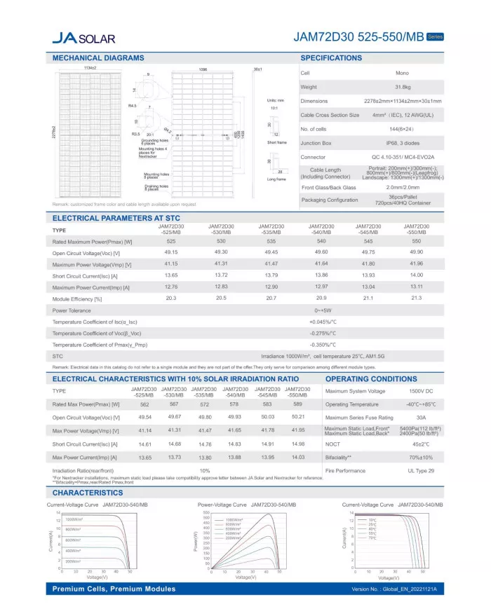 JA Solar JAM72D30-HC Bifacial Mono 540W MR