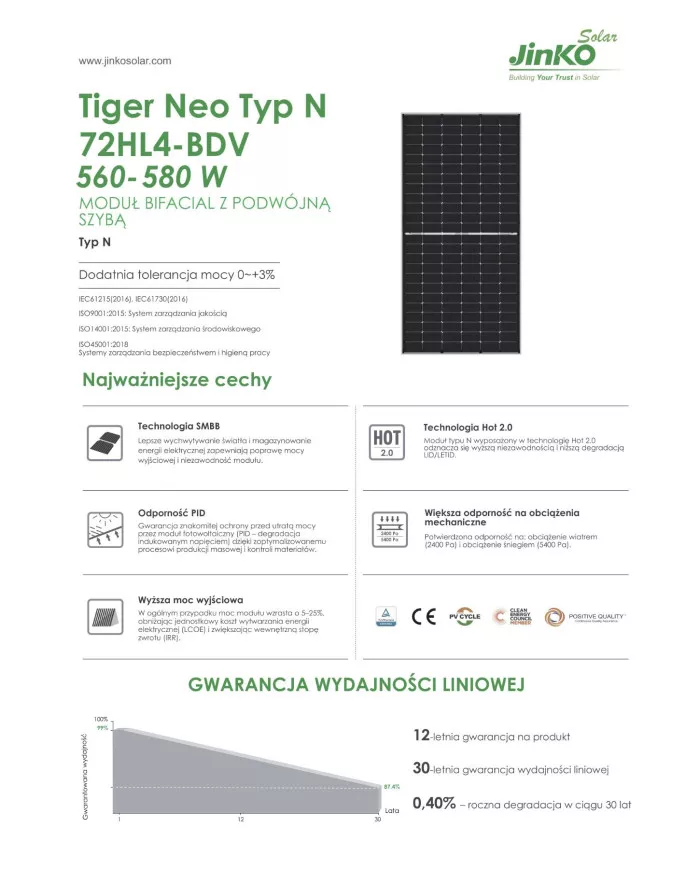 Jinko JKM570N-72HL4-BDV Bifacial 570W MC4-EVO2 (Tiger Neo N-Type)