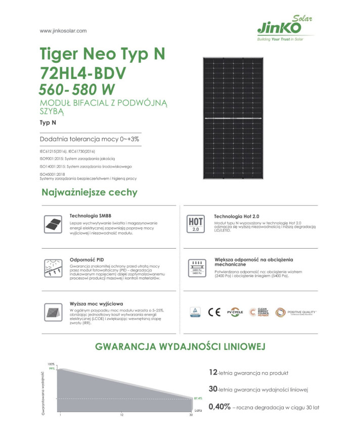 Jinko JKM575N-72HL4-BDV 575W Bifacial N tips Tiger Neo