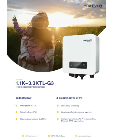 SOFAR 2200TL-G3 Enofazni 1xMPPT Razsmernik