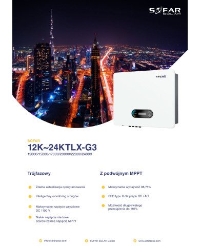 SOFAR 24KTL-X-G3 Kolmefaasiline 2xMPPT Inverter