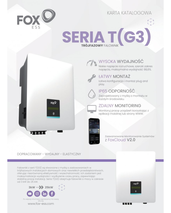 FoxESS T3-G3 3 kW τριφασικός αντιστροφέας ηλιακής ενέργειας