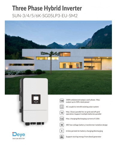 Deye SUN-15K-SG05LP3-EU-SM2 onduleur solaire hybride triphasé 15 kW